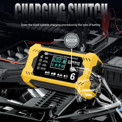 Corebox Battery Charger 6-Amp 12V Automatic Smart Battery Trickle Charger, Battery Maintainer Desulfator with Temperature Compensation for Car Truck Motorcycle Lawn Mower Marine