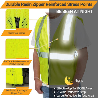 AYKRM 2 Pocket Mesh High Visibility Reflective Safety Vest for men & Women ANSI/ISEA 107 Standards