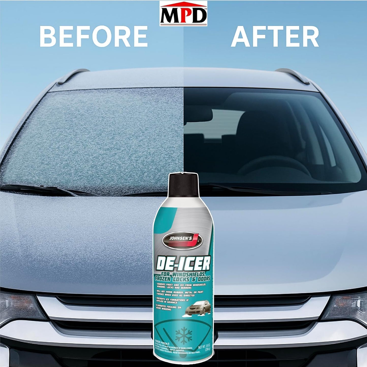 MPD Cobalt Charm Windshield De-Icer Spray – Fast Acting Ice & Frost Remover for Car Windows, Mirrors, Locks & Doors | Prevents Refreezing | Safe for Paint, Metal & Rubber | 10 oz Aerosol Can (2-Pack)