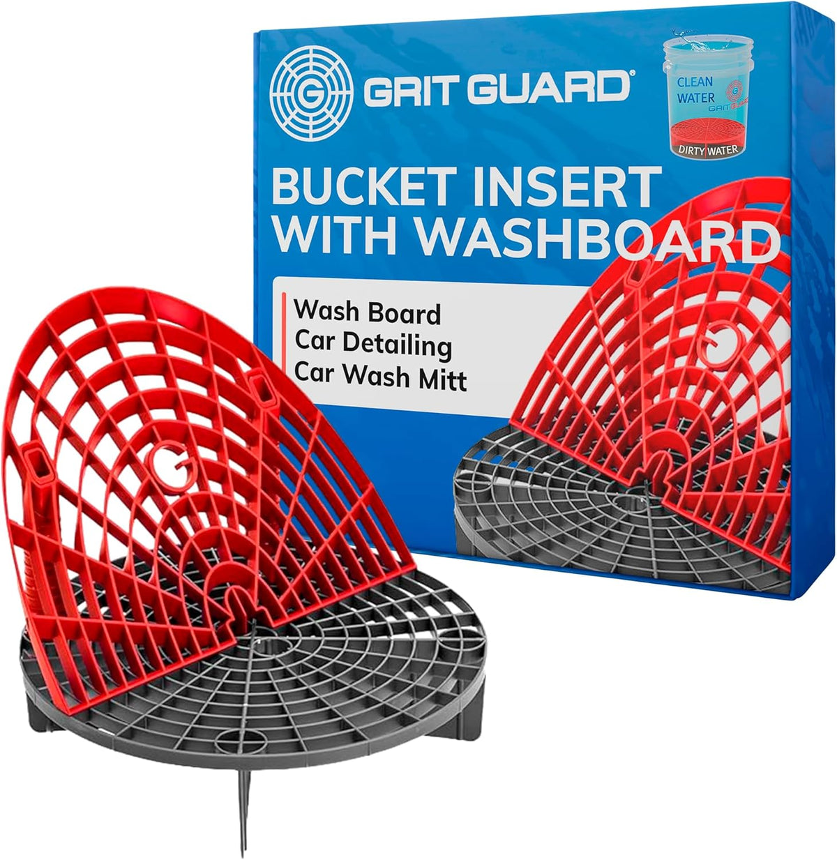 The Original Grit Guard Bucket Insert with Washboard Combo | Removes Dirt from Wash Mitt for Detailing | Car Wash Bucket Insert & Washboard | Black/Red - Made in the USA