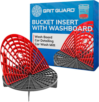 The Original Grit Guard Bucket Insert with Washboard Combo | Removes Dirt from Wash Mitt for Detailing | Car Wash Bucket Insert & Washboard | Black/Red - Made in the USA