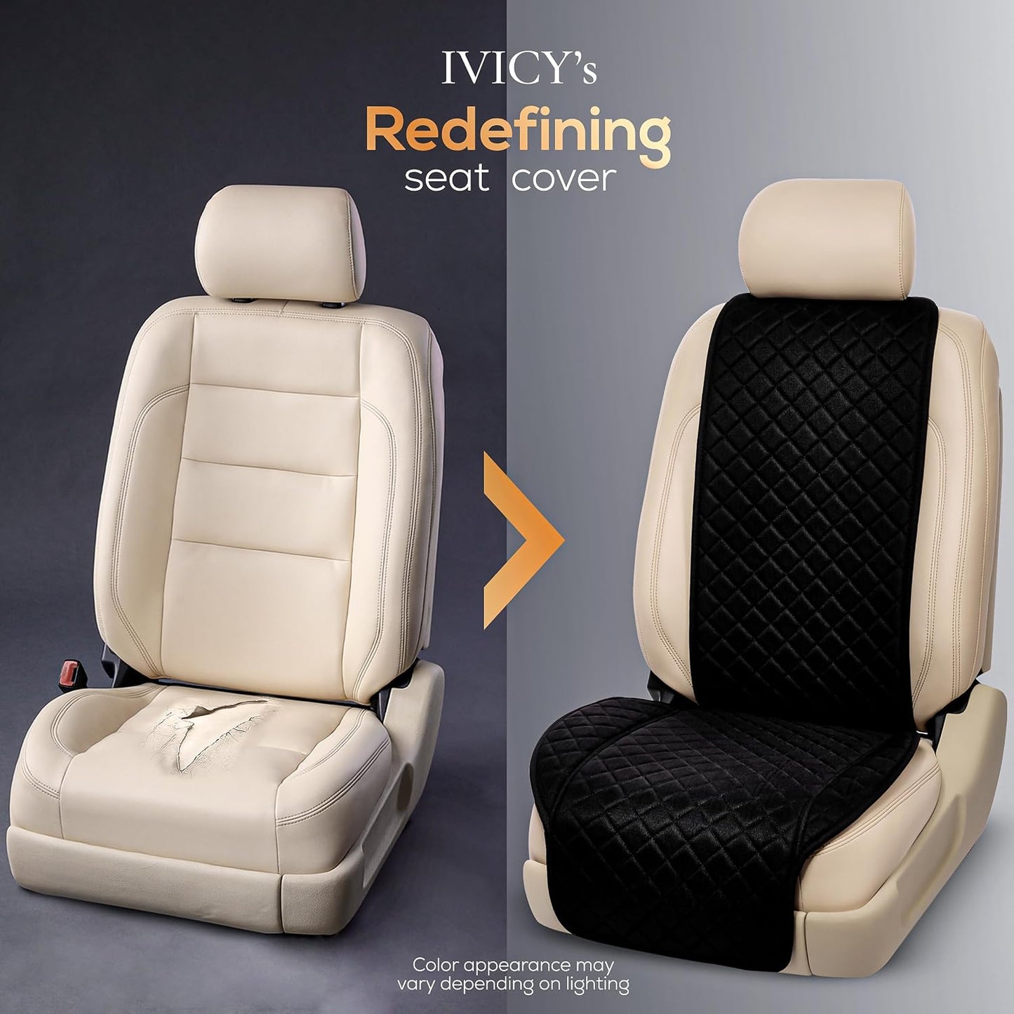 IVICY Faux Linen Front Car Seat Cover – Non-Slip Bucket Seat Protector for Most Cars, SUVs, Vans & Trucks – 1 Seat Cover, Machine Washable, Side-Airbag Friendly, Light Beige