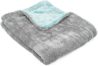 The Rag Company, The Liquid8r, Absorbent 70/30 Blend Microfiber Drying Towel for Cars, Trucks, and SUVs, Safe for Detailing, Scratch-Free, Twist Loop, 1100 GSM, 20x24 Inches, Aqua Blue/Grey