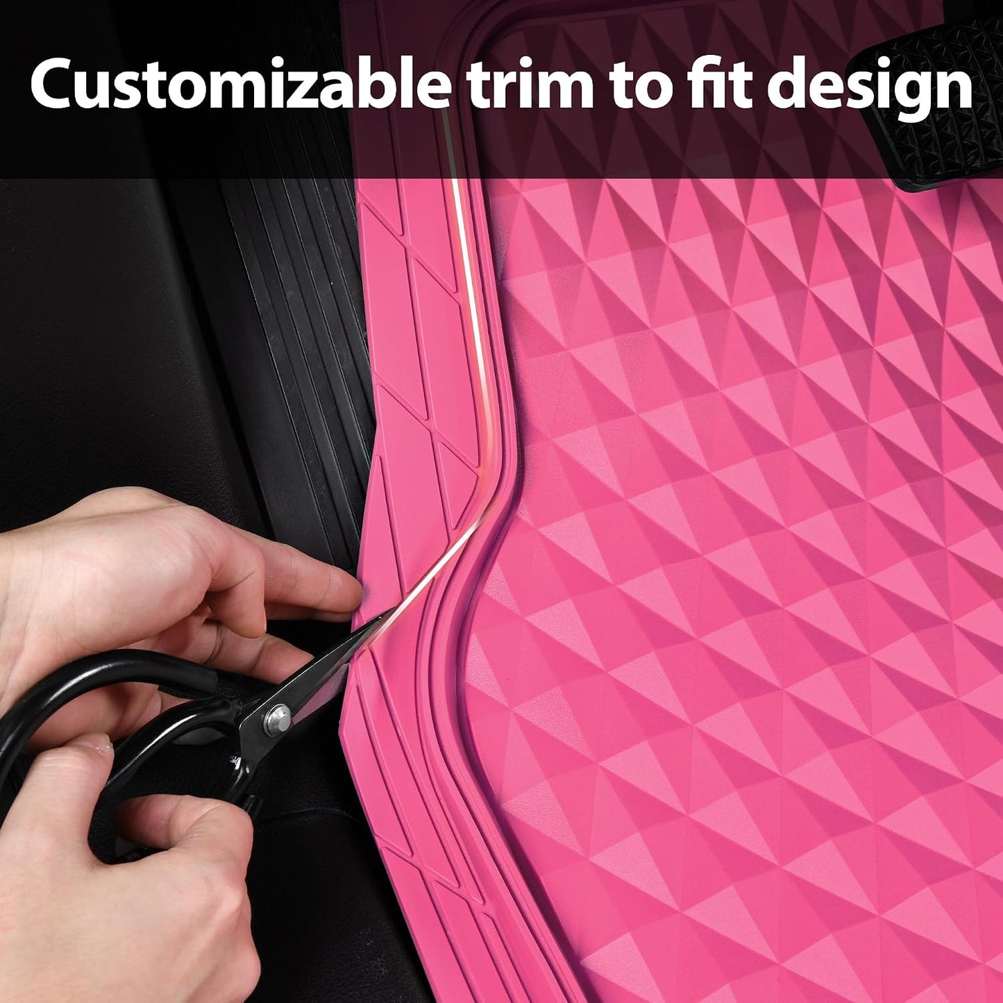 CAR PASS Heavy Duty Rubber Car Mats, Deep Dish All-Weather Floor Mat for Car Full Set Durable Anti-Slip 3D Rhombus Waterproof Trim to Fit Liner Universal Fit Automotive,Sedan,SUV,Truck, 3 Piece Black