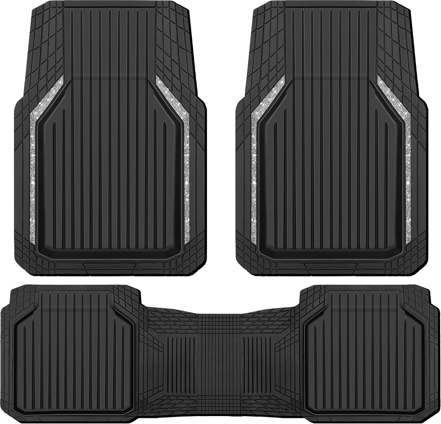 CAR PASS Heavy Duty Rubber Floor Mats for Car, Waterproof Liner Deep Dish Car Mats Full Sets, Universal Trim to Fit for SUV Truck Sedans Vans, All Weather Automotive Floor Mats 3pcs, Solid Black