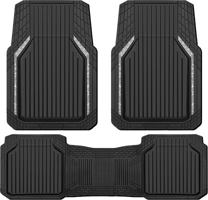 CAR PASS Heavy Duty Rubber Floor Mats for Car, Waterproof Liner Deep Dish Car Mats Full Sets, Universal Trim to Fit for SUV Truck Sedans Vans, All Weather Automotive Floor Mats 3pcs, Solid Black