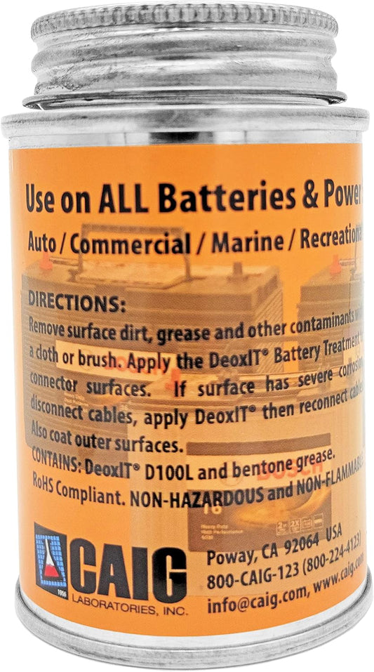 CAIG LABORATORIES DeoxIT Battery Cleaner & Protectant with Brush Lid, 118 g (CL-BCP-04), Pack of 1