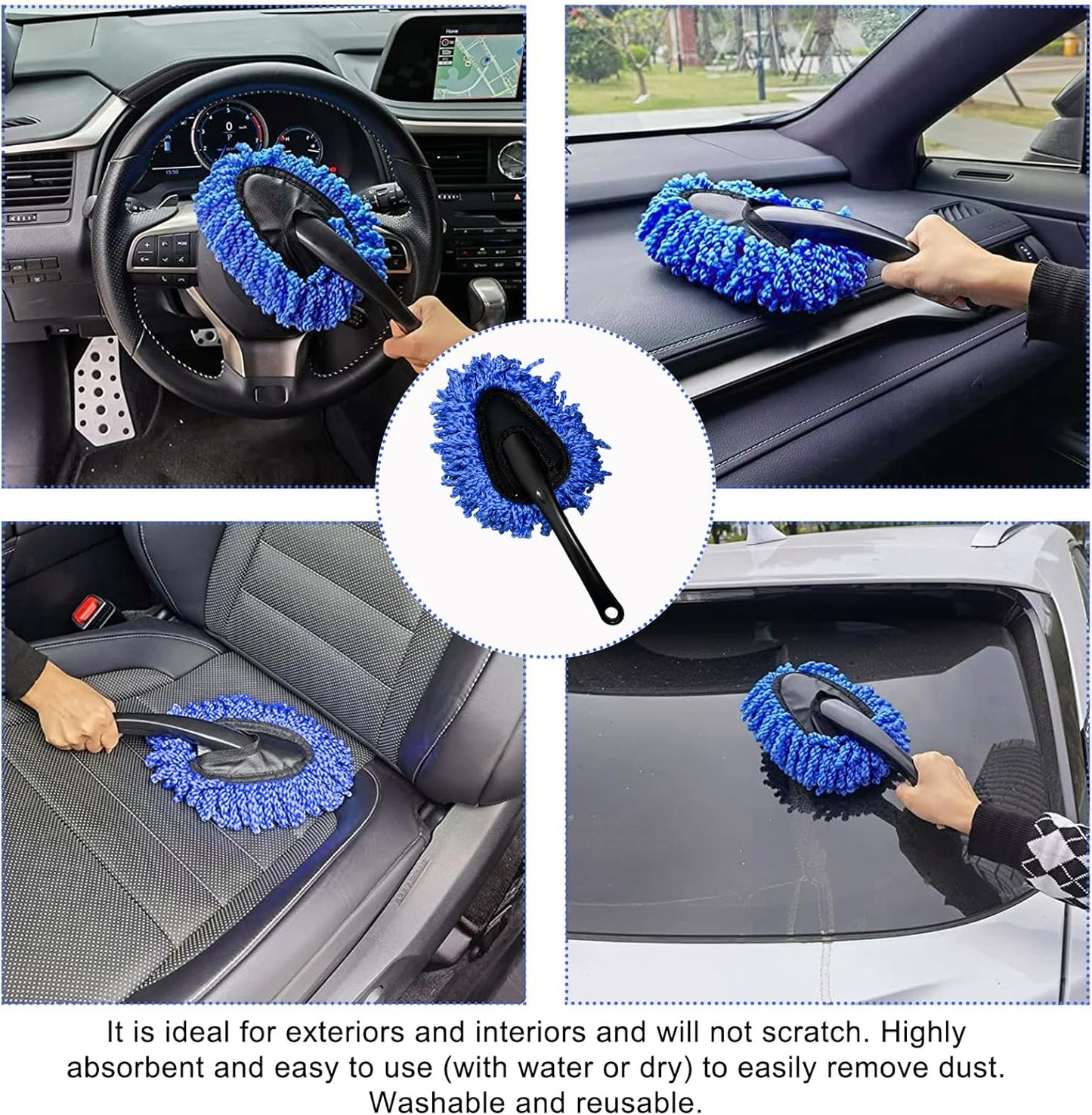 2 PCS Microfiber Car Duster, Scratch Free Auto Exterior Interior Large Dusting Cleaning Brush, Multipurpose Vehicle Dust Cleaner with Extendable Handle, Car Accessories (Blue)