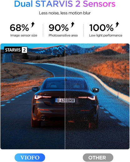 VIOFO A329S 4K 60FPS Dash Cam Front and Rear, 4K+2K Dual Dash Camera for Cars, Power Saving Parking Mode, Wi-Fi 6 App Control, Dual STARVIS 2 Sensors, Supports up to 4TB SSD