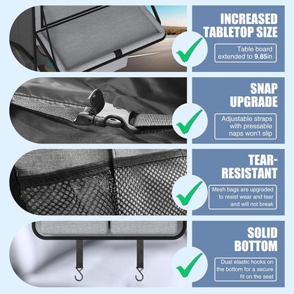 Plzpik Car Backseat Organizer with Tray(2Pack),13 Storage Pockets with Foldable Food Tray, Protector Kick Mats for Kids, Travel Accessories Organizer (Black)