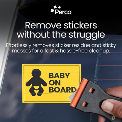 Perco Glue Off Adhesive Sticker Remover 3.3 fl. oz & Scraper with Plastic Razor for Removing Labels (Adhesive Sticker Remover & Scraper w/Plastic Razor)