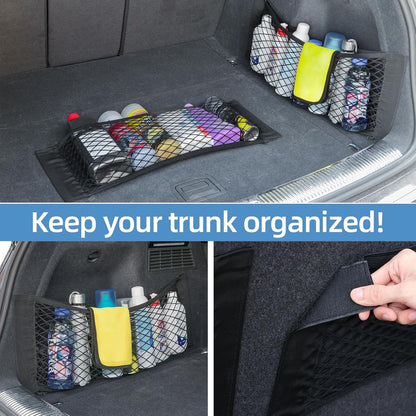Universal Mesh Cargo Net for Car Trunk Storage,Elastic Small Automotive Cargo Net Pocket Wall Sticker Organizer Pouch Bag Storage for SUV,2 Pack with Tape Stickers