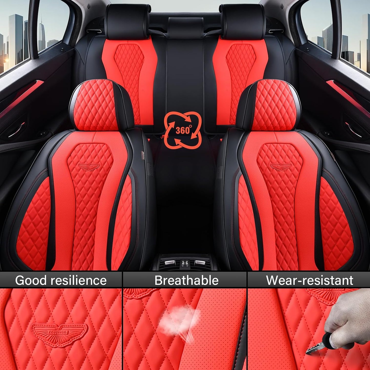 Coverado Seat Covers, Car Seat Covers Full Set, Black Car Seat Cover, Car Seat Covers Front Seats Back Seat Cover, Waterproof Car Seat Cushion, Leather Seat Covers Seat Protector Fit for Most Cars