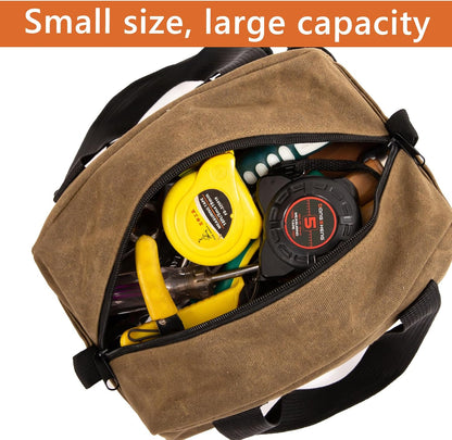 Small Tool Bag,Close Top Wide Mouth Tool Organizer Bag,Large Capacity Tool Bags for Men,Canvas Tool Storage Bag for Storage Handbag for Screwdrivers,Wrench,Pliers Hand Tools (black, 12 Inch)