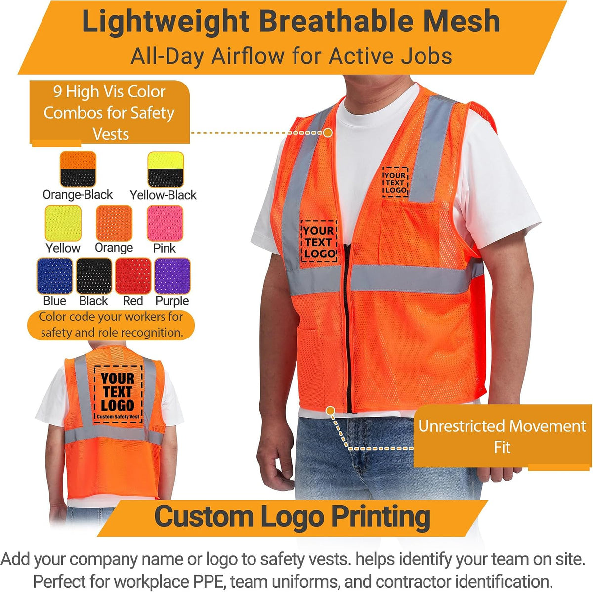 AYKRM 2 Pocket Mesh High Visibility Reflective Safety Vest for men & Women ANSI/ISEA 107 Standards