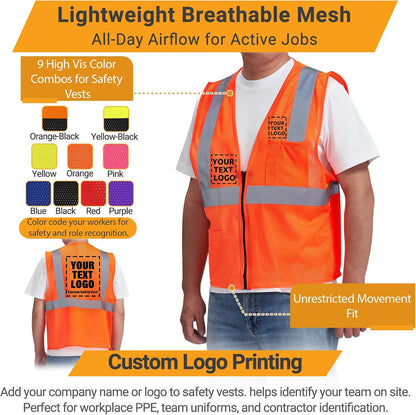 AYKRM 2 Pocket Mesh High Visibility Reflective Safety Vest for men & Women ANSI/ISEA 107 Standards