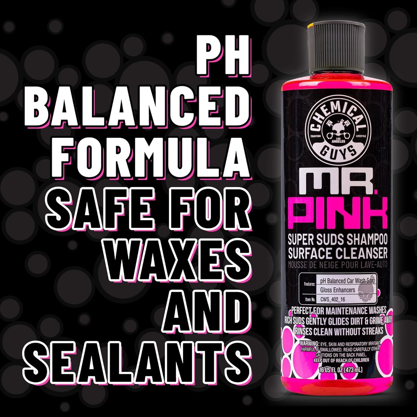 Chemical Guys Mr. Pink Car Wash Soap - 16 oz Super Suds Foaming Car Wash Soap for Cannon, Blaster, or Bucket Washing - pH Balanced, Safe on Wax, Sealant, Ceramic, and Clear Coat Finishes