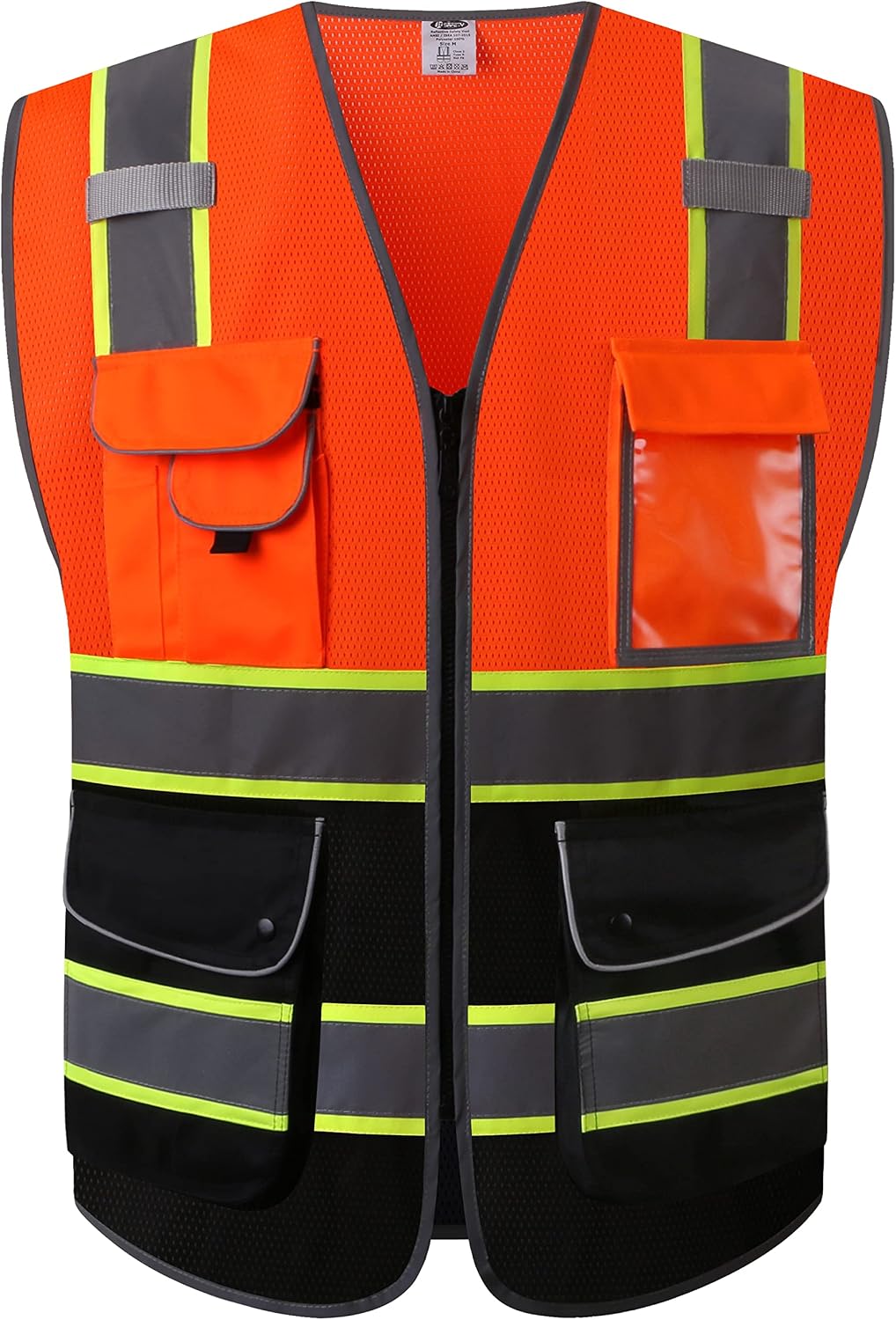 JKSafety 9 Pockets Class 2 High Visibility Zipper Front Safety Vest With Reflective Strips,Meets ANSI/ISEA Standard (Large, 150-Yellow) - Colors A