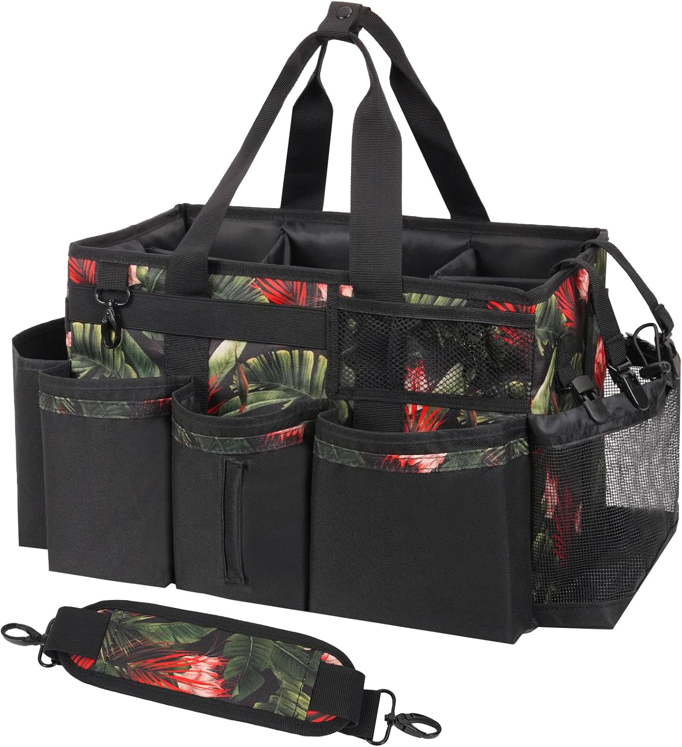 SCAVATA Wearable Cleaning Caddy Organizer with Handle & Shoulder Straps for Housekeepers, Under Sink & Car Cleaning Tool Organizer Bag with 4 Foldable Dividers (Green)
