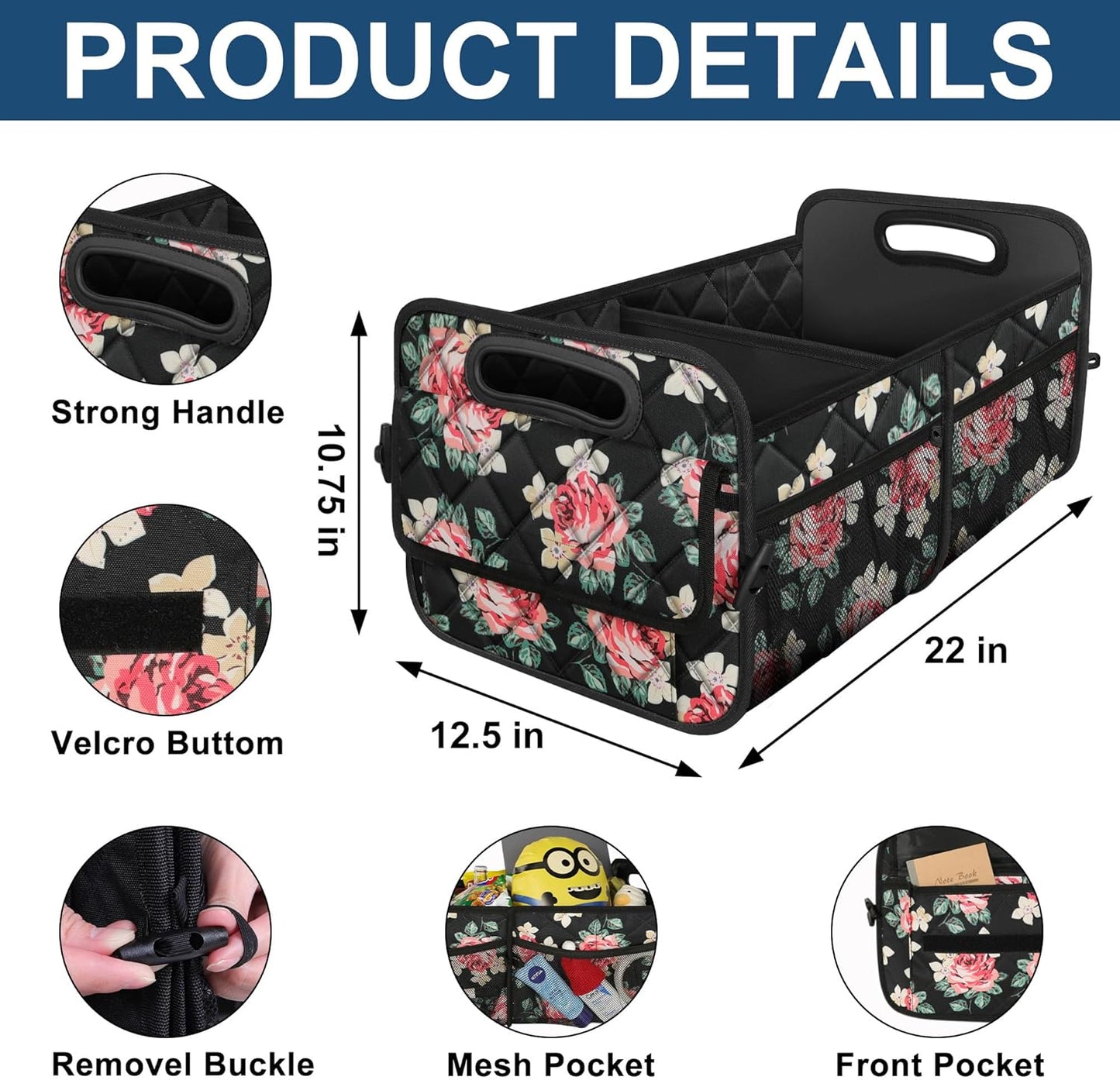 Deosk Car Trunk Organizer for SUV, Car Organizers and Storage with Reinforced Handles, Car Accessories for Women/Men 50LWaterproof Polyester Trunk Organizer, Black