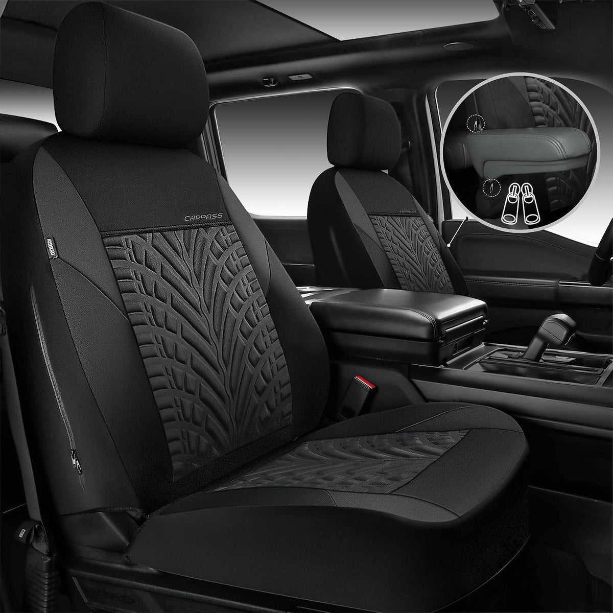 CAR PASS Car Seat Covers Full Sets, Front & Split Rear Bench for Car, 3D Tyre Embossed Automotive Interior Covers, Airbag Compatible, Quick Setup Universal Fit Seat Covers for Car, SUV(Charcoal)