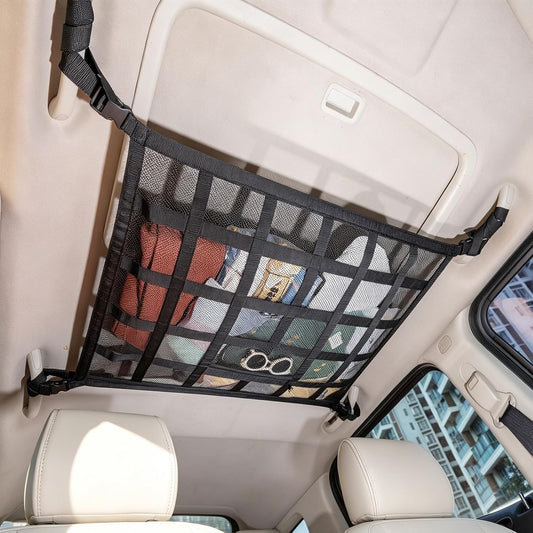 SUV Car Ceiling Cargo Net Pocket,35.4"x23.6" Double-Layer Mesh Car Roof Storage Organizer for Ford,F150,Jeep,Honda CRV,RAV4,Van Organizers and Storage,Camping Accessories