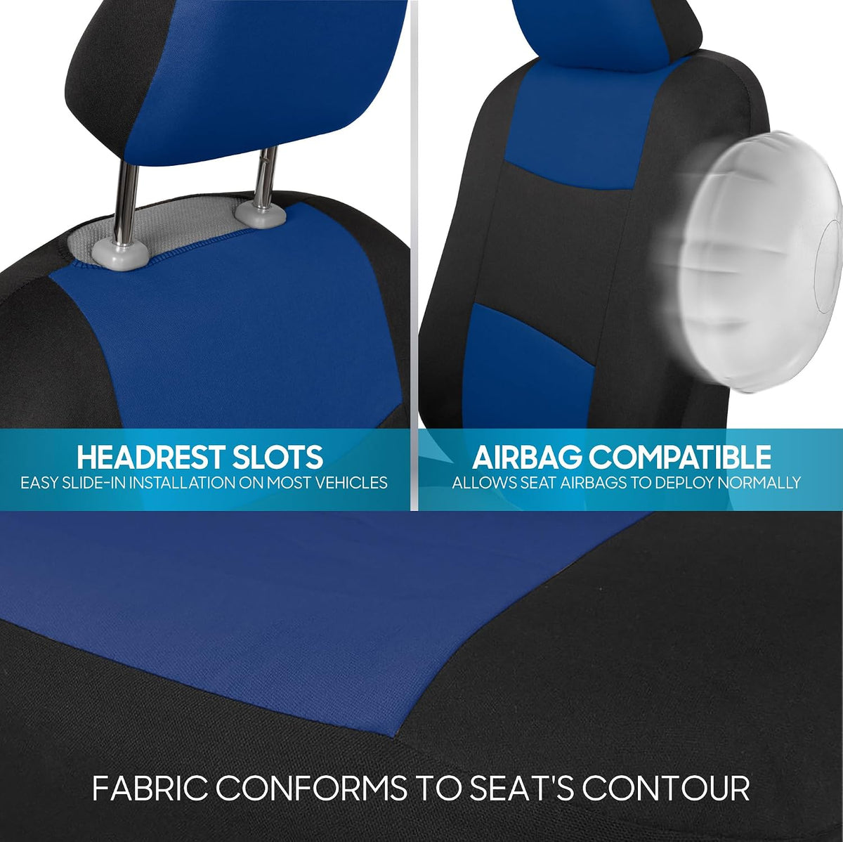 BDK PolyPro Car Seat Covers Full Set in Charcoal on Black – Front and Rear Split Bench for Cars, Easy to Install Cover Set, Accessories Auto Trucks Van SUV