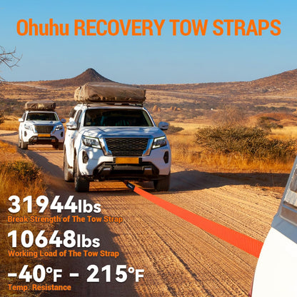 Ohuhu Heavy Duty Tow Straps Recovery Kit 3" x 30ft, 31,944 lbs Break Strength, Triple Reinforced Loop, Protective Sleeves, Tow Strap Heavy Duty with 3/4" D-Ring Shackles for Truck, Jeep, SUV, ATV
