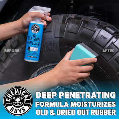 Chemical Guys Silk Shine Tire and Trim Dressing and Protectant – Non-Greasy Vinyl, Plastic & Rubber Spray, Plastic Restorer for Cars – Restores Shine for Cars, Trucks, Motorcycles, RVs, 16 fl oz