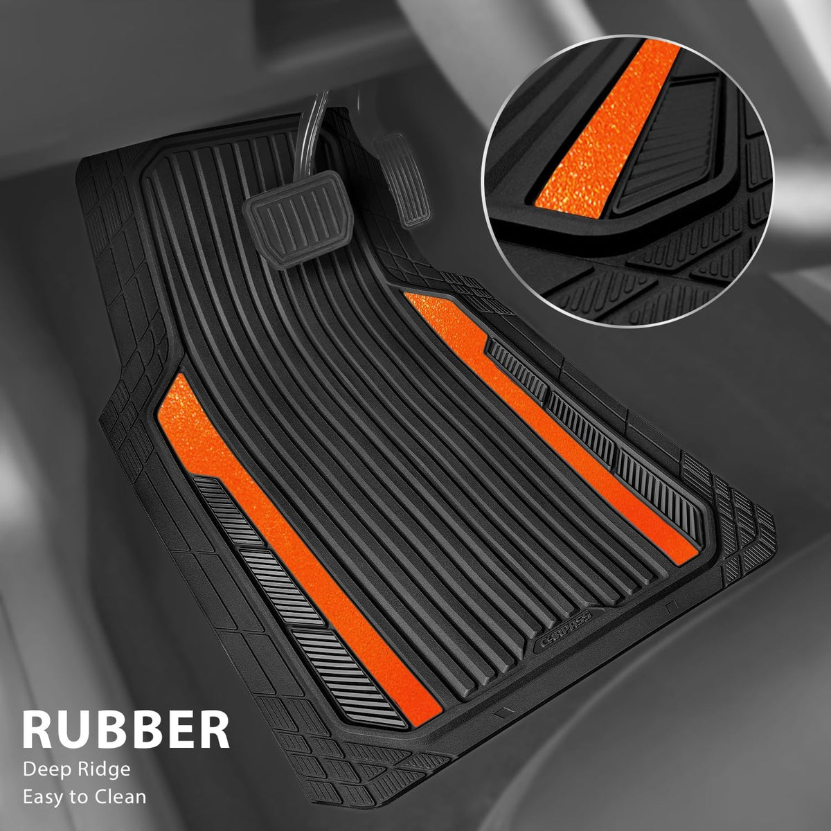 CAR PASS Heavy Duty Rubber Car Mats Metallic, Aluminum Film All Weather Floor Mats Waterproof Universal Trim to Fit Automotive SUV Sedan Van 4 Piece Anodized Deep Dish Two-Tone Sporty Black Red Chrome