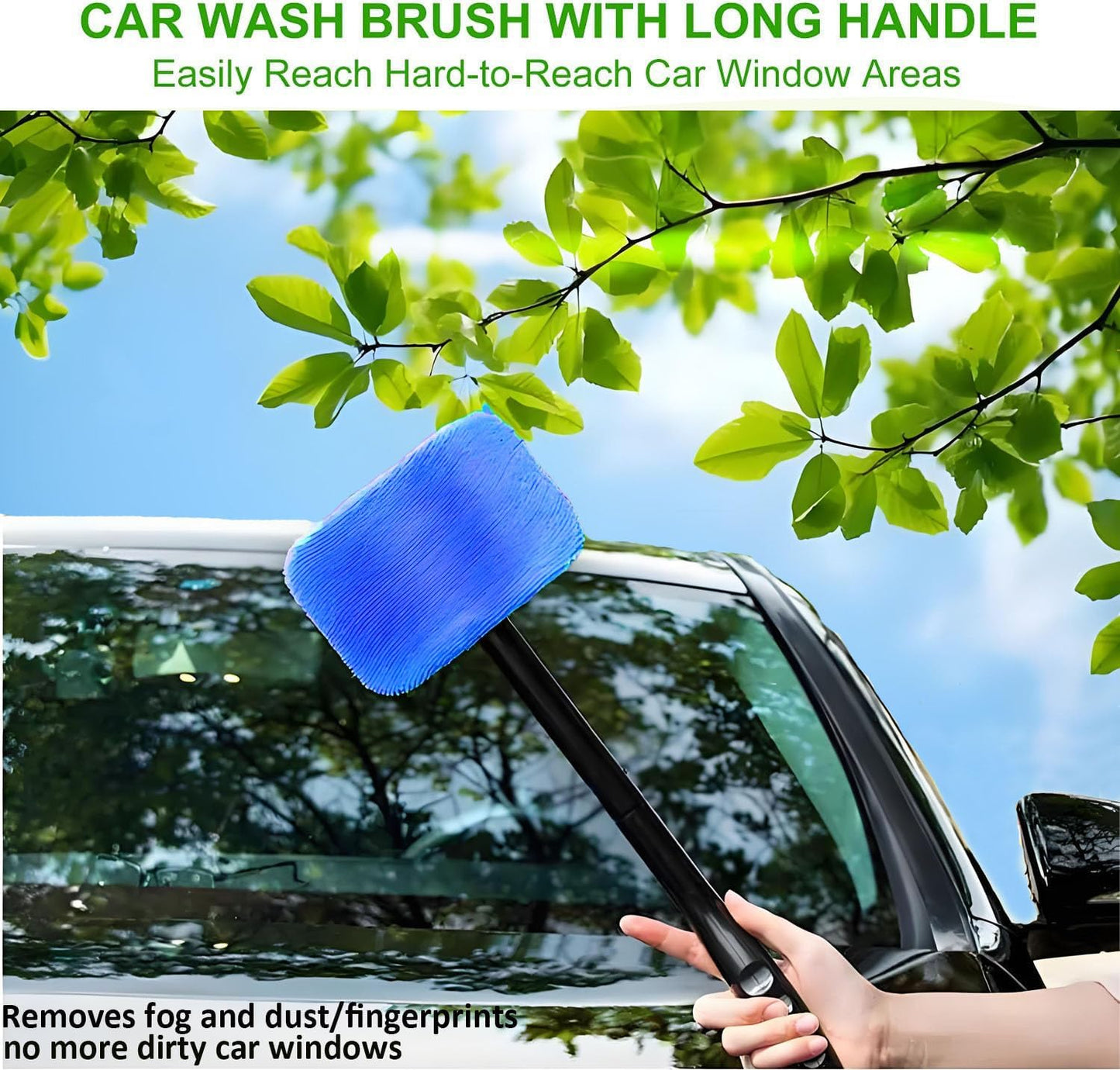 desin Car Windshield Cleaning Tool, Windshield Cleaner with 5 Washable and Reusable Microfiber Pads and Extendable Handle, for Auto Glass Wiper (Green)