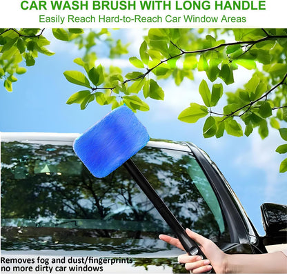 desin Car Windshield Cleaning Tool, Windshield Cleaner with 5 Washable and Reusable Microfiber Pads and Extendable Handle, for Auto Glass Wiper (Green)