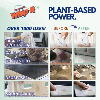 Whip It Cleaner, Multi Purpose Stain Remover Professional Strength Spray, Plant Based Enzyme Cleaner, Cleaning Food, Coffee, Wine, Baby Stains, Pet Stains, Over 500 uses, Made in USA, 32 OZ