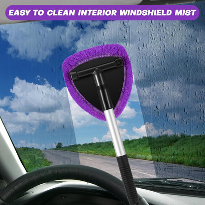 Potchen 8 Pcs Car Windshield Cleaner Tool Kit with Extendable Handle, Microfiber Towel Pads, Brush, Empty Spray Bottle for Auto Glass Wiper Suvs Rvs & Home Windows(Purple)