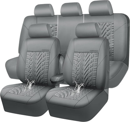 CAR PASS Car Seat Covers Full Sets, Front & Split Rear Bench for Car, 3D Tyre Embossed Automotive Interior Covers, Airbag Compatible, Quick Setup Universal Fit Seat Covers for Car, SUV(Charcoal)