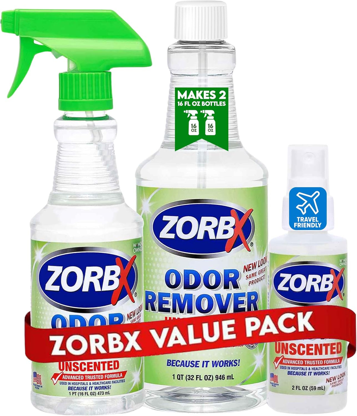 ZORBX Unscented Odor Eliminator for Strong Odor 2 Fl Oz, Pack of 1 - Used in Hospitals & Healthcare Facilities - Advanced Formula, Fast-Acting Odor Remover Spray for Dog, Cat, House & Carpet