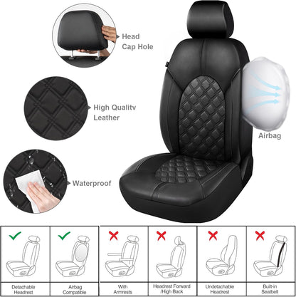 CAROMOP Luxury PU Leather Car Seat Covers Full Set-Waterproof Seat Protectors with Split Bench Seat Covers for Cars-Universal Cars Interior Covers for Sedans, SUVs, Pick-up Trucks(Gray/Gray Line)