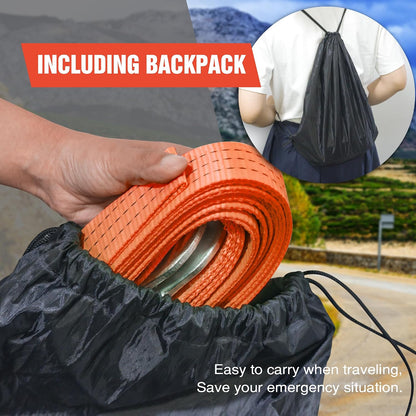 Tow Strap with Hooks 2”x20’ 15,000 LBS, Tow Rope Metal Safety Hooks, Car Heavy Duty Recovery Rope for Trailers, Securing Items, and Farm Cleaning