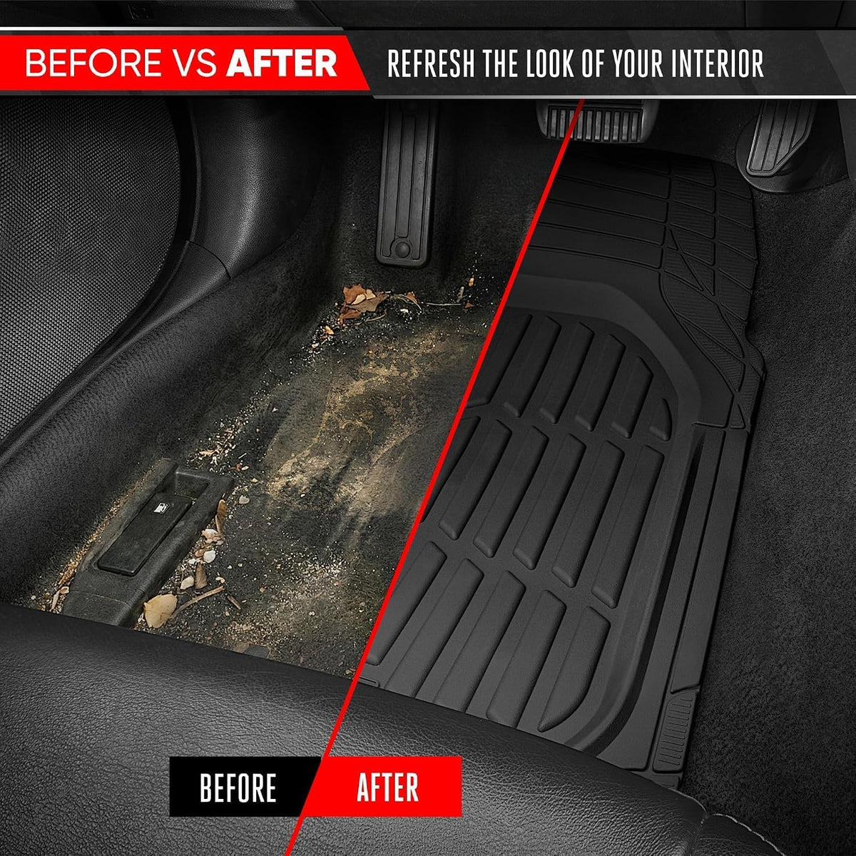 Motor Trend FlexTough Advanced Heavy Duty Black Rubber Car Floor Mats & Cargo Liner for SUV & Car Full Set - Universal Trim to Fit All Weather Automotive Floor Mat & Cargo Liners for SUV, Car, & Van