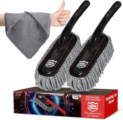 Car Detailing Kit - 3 Packs: Car Duster, Interior Cleaning Brush, Microfiber Towels | Detail Tools