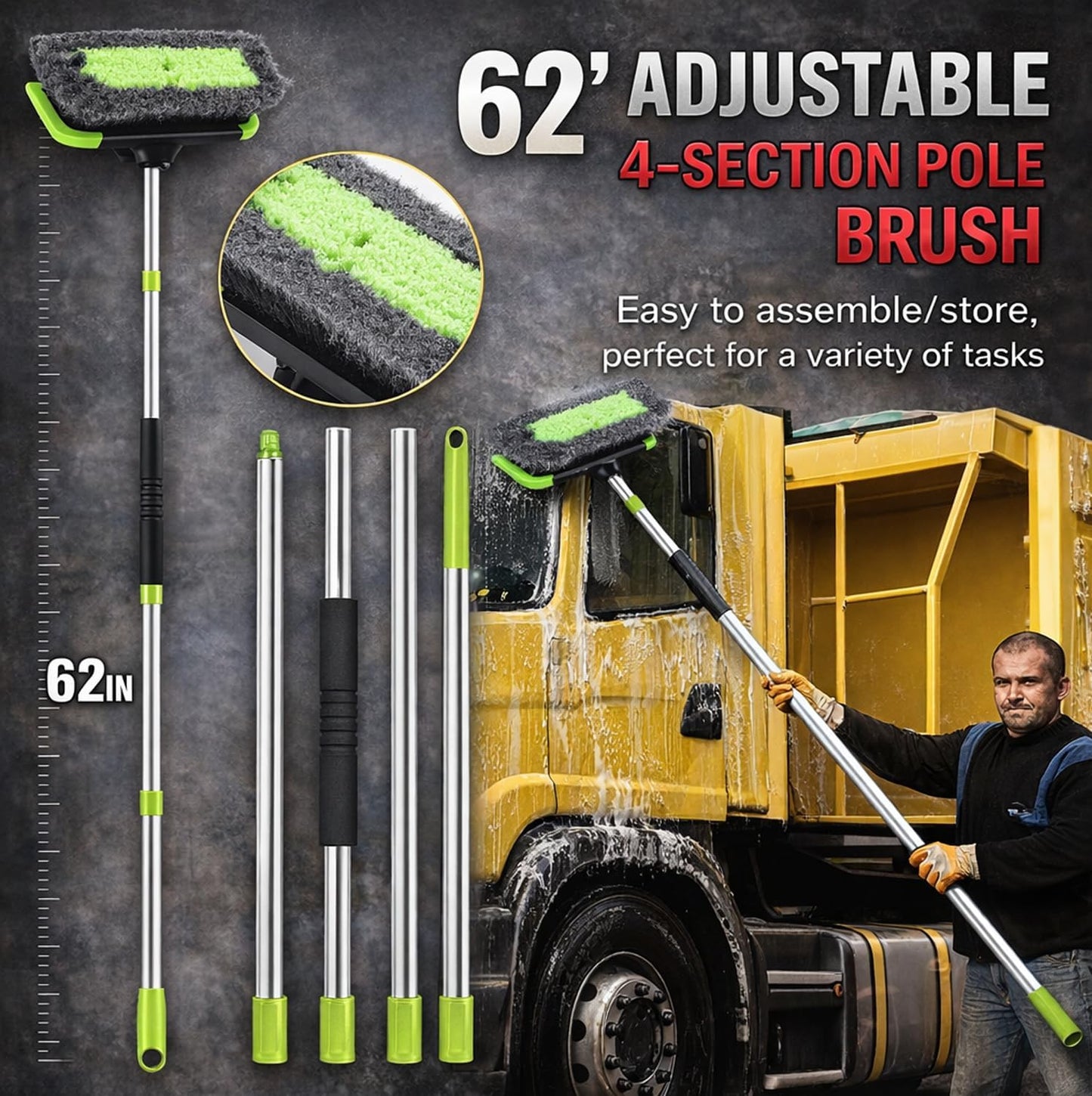 56Pcs Car Wash Cleaning Kit with Foam Gun, Car Wash Brush with Long Handle, Car Detailing Kit, Car Wheel Brush for Car Cleaning Supplies, Adjustable Hose Wash Sprayer-Quick Connector to Any Hose