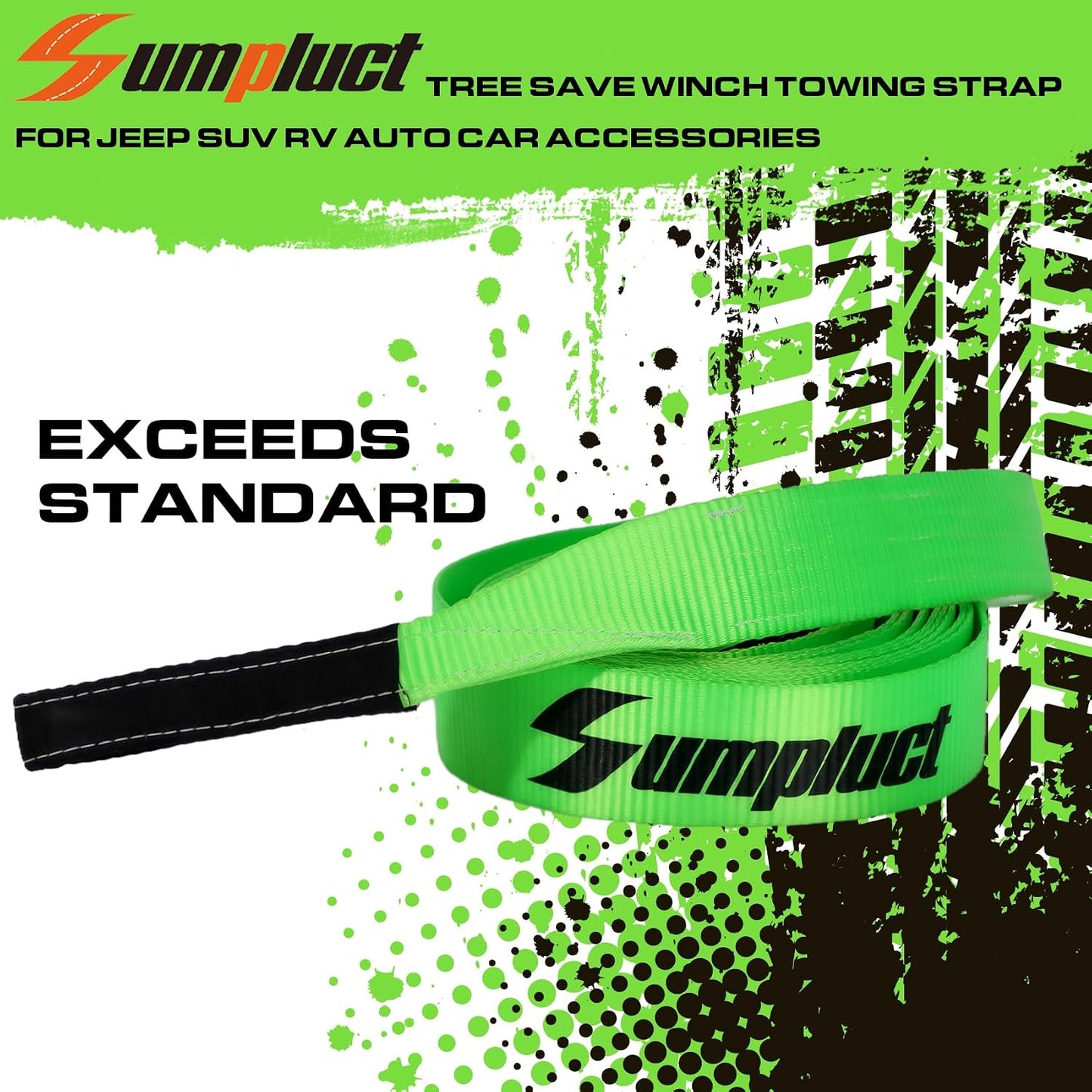 Recovery Tow Strap 2in X 20ft Heavy Duty 20,000 lbs Break Strength, Use for Emergency Towing Rope, Tree Saver, Winch Extension, Triple Reinforced Loops, Protective Sleeves,Car Accessories