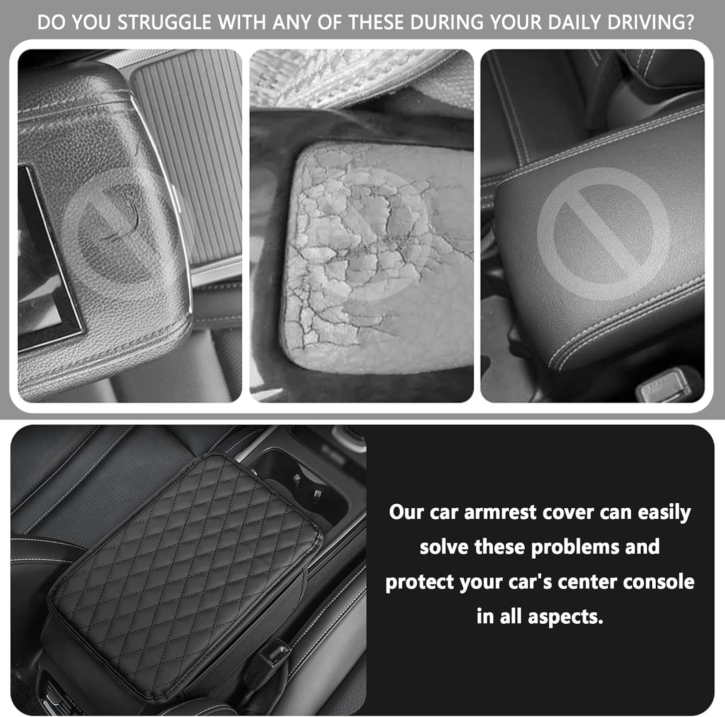 Stacool Upgraded Car Center Console Cover,Microfiber Leather Car Armrest Cover Cushion with 2 Storage Bags,Universal Car Armrest Storage Box (Black)