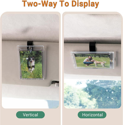 Yuoyar 4 Packs Magnetic Car Picture Holder for Visor - Car Photo Holder with Clips for Easy Display - Visor Clip Photo Frame for 3 Inch Photos