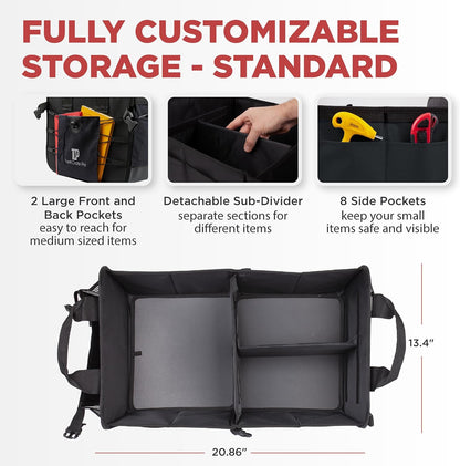 TRUNKCRATEPRO Trunk Organizer For Car, Suv, Truck | Premium Adjustable Multi Compartments Collapsible Car Trunk Organizer With Securing Straps & Non-Slip Bottom (Large Size, Black)