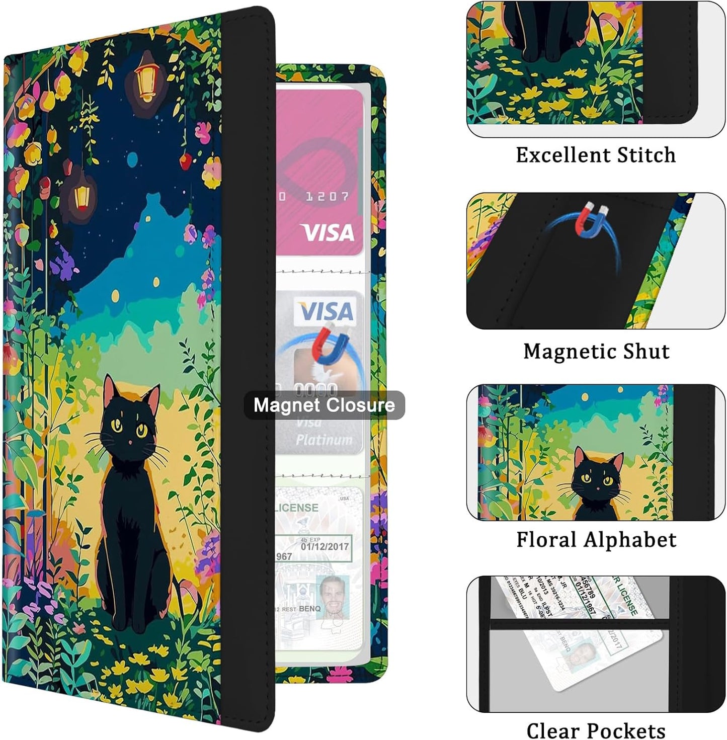 Car Registration and Insurance Holder, with Magnetic Closure for License, Cards and Documents, All Vehicle Needs and Car Accessories (Leopard-Black)