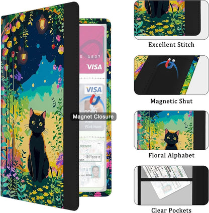 Car Registration and Insurance Holder, with Magnetic Closure for License, Cards and Documents, All Vehicle Needs and Car Accessories (Leopard-Black)