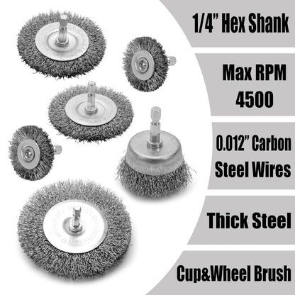 VIDICA Wire Brush for Drill Set 9Pcs,Abrasive Wire Wheel for 1/4 Inch Hex Shank, Wire Cup Brush for Drill, Coarse Crimped Carbon Steel Wire Brush Set for Removing Paint and Rust