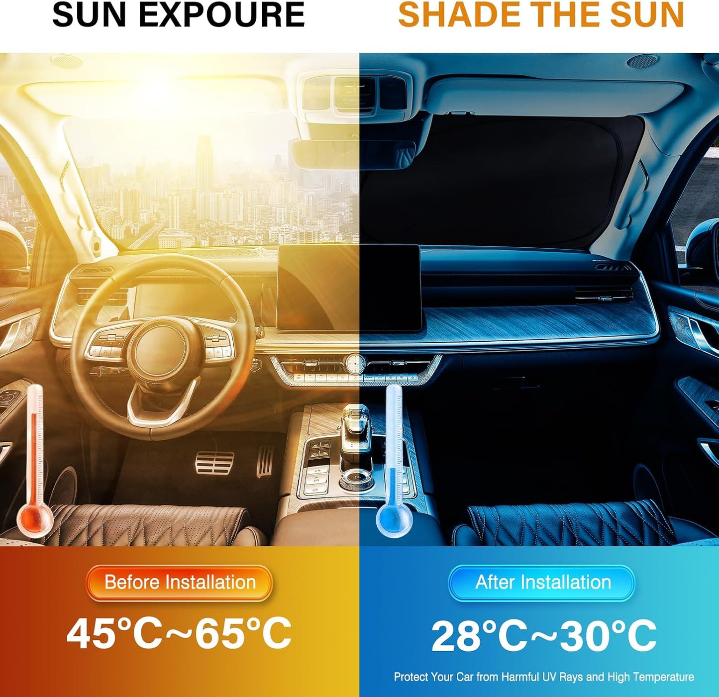 Iridescent Sun Shade for Car Windshield, Foldable Universal Car Windshield Upgrade Sunshade Enhanced UV Rays Reflective Sun Visor Shade Keeps Vehicle Cool
