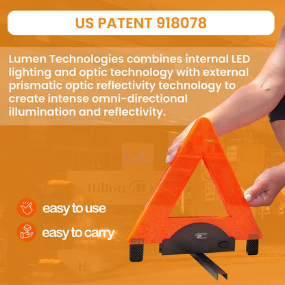 Lumen Wand Reflective Warning Triangle with LED Lights for Road Safety Metal Base | Internal LED with External Reflectors Emergency Triangle for Car Breakdowns